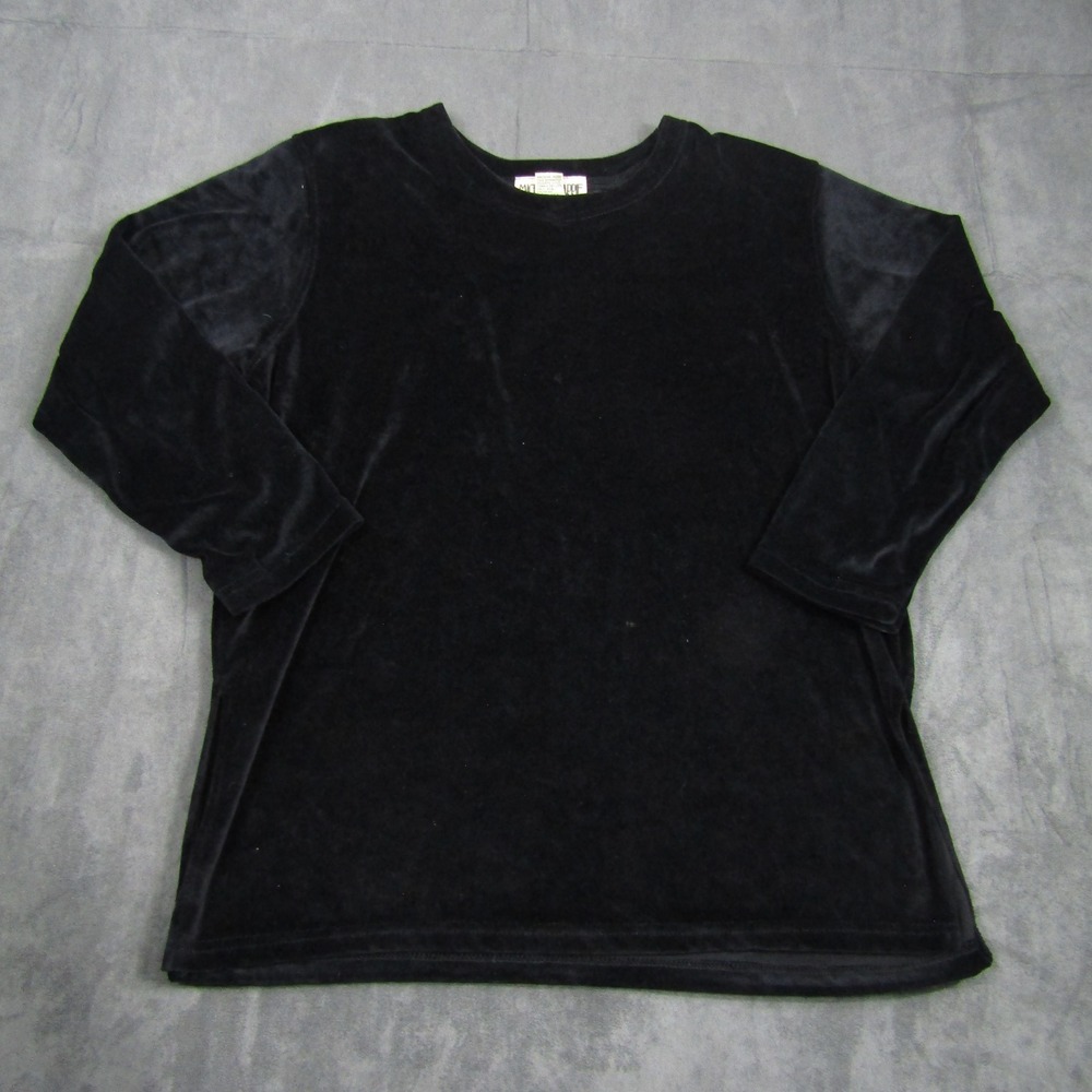 Michael Carre Velour Top Women Large Black Long Sleeve Crew Neck Cotton Blend